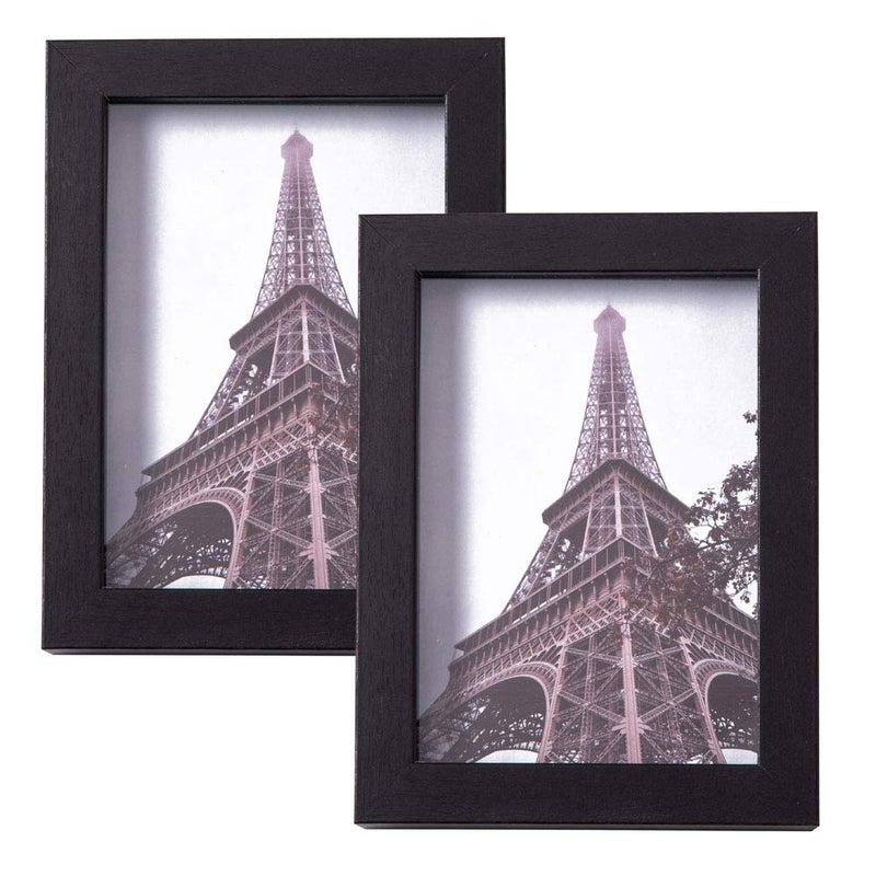 Muzilife 5x7 Shadow Box Frame 2-Pack Wood 3D Picture Frame with Glass Cover Display Case for Wall-Hanging or Free-Standing Picture Showcase, Black - Image 1